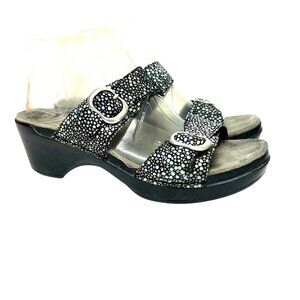 Dansko Sophie Black Gray Leather Shagreen Buckle Slide Sandals 39 US 8.5-9 Casua